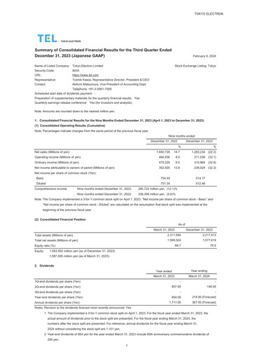 Thumbnail Tokyo Electron Quarterly Report 2023-q3