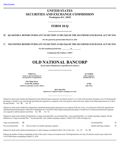 Thumbnail Old National Bank
 Quarterly Report 2016-q1