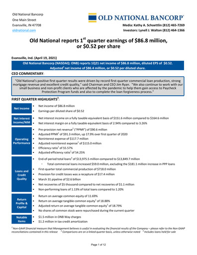 Thumbnail Old National Bank
 Quarterly Report 2021-q1