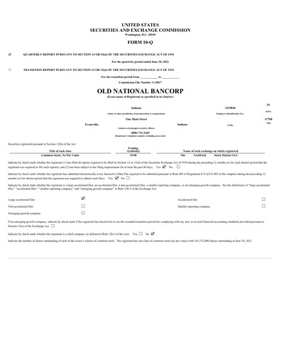 Thumbnail Old National Bank
 Quarterly Report 2021-q2