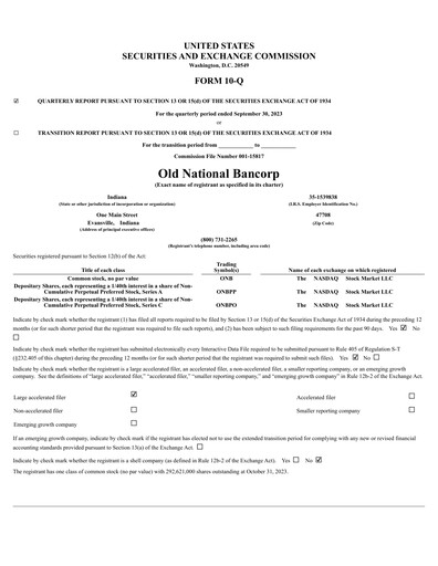 Thumbnail Old National Bank
 Quarterly Report 2023-q3