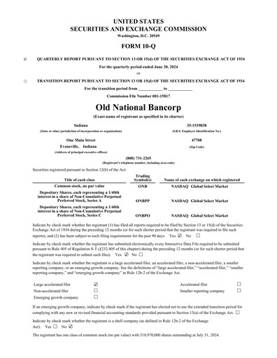 Thumbnail Old National Bank
 Quarterly Report 2024-q2