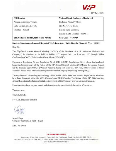 Miniature VIP Industries
 Rapport annuel 2020-2021