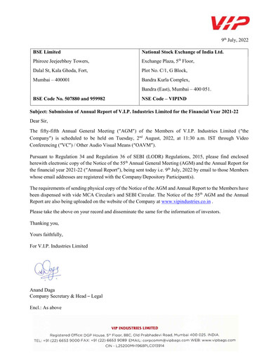 Miniature VIP Industries
 Rapport annuel 2021-2022