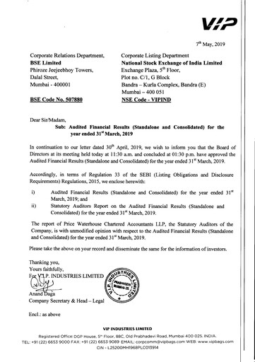 Thumbnail VIP Industries
 Financial Statement 2018-2019