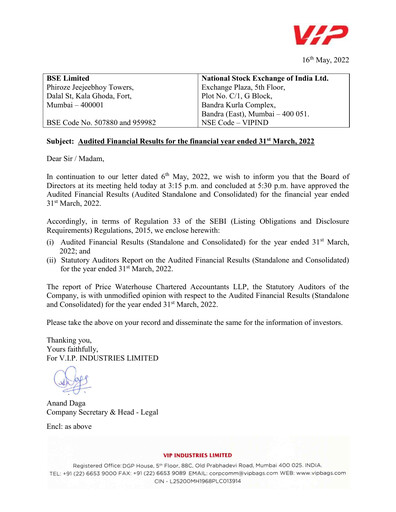 Thumbnail VIP Industries
 Financial Statement 2021-2022