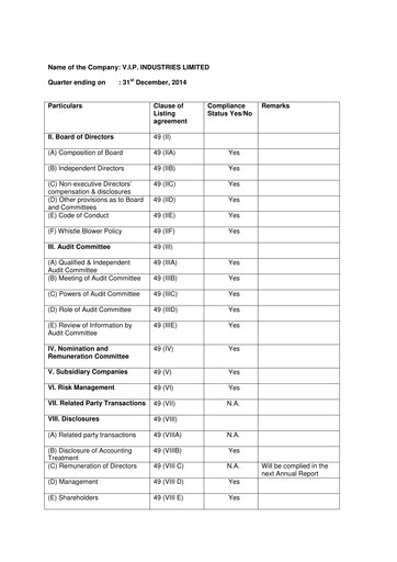 Miniature VIP Industries
 Rapport trimestriel 2014-q3