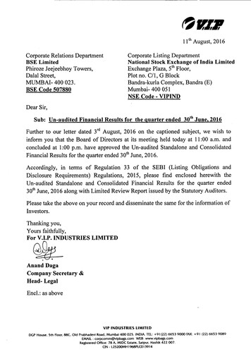 Thumbnail VIP Industries
 Quarterly Report 2016-q1
