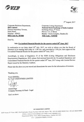 Thumbnail VIP Industries
 Quarterly Report 2017-q1