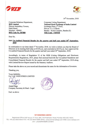 Thumbnail VIP Industries
 Quarterly Report 2018-q2