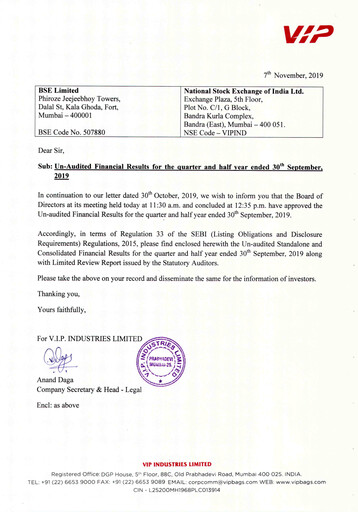 Thumbnail VIP Industries
 Quarterly Report 2019-q2