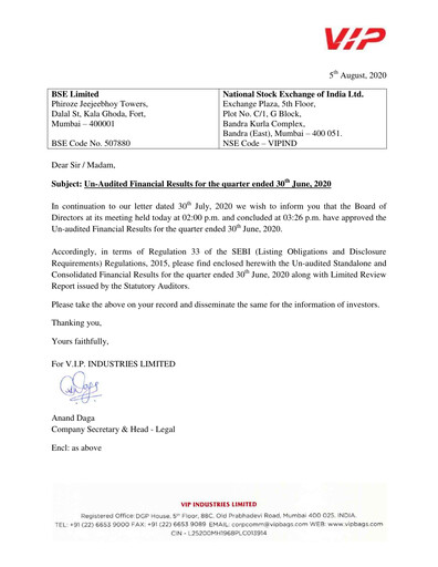 Thumbnail VIP Industries
 Quarterly Report 2020-q1