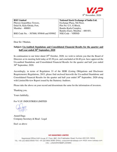 Thumbnail VIP Industries
 Quarterly Report 2020-q2