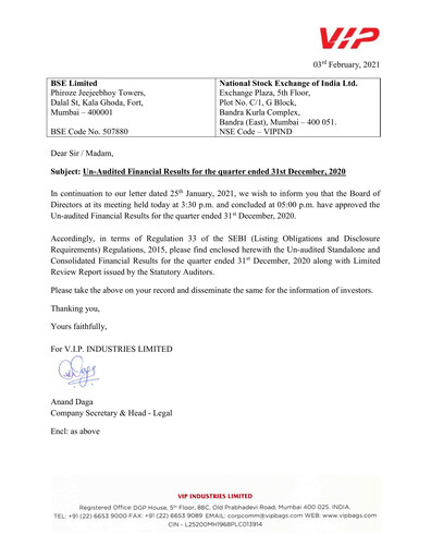 Thumbnail VIP Industries
 Quarterly Report 2020-q3