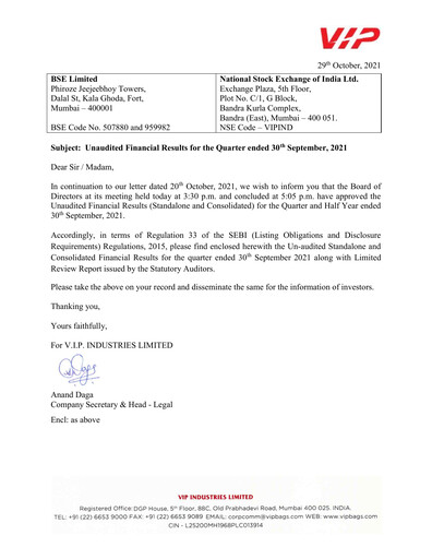 Thumbnail VIP Industries
 Quarterly Report 2021-q2
