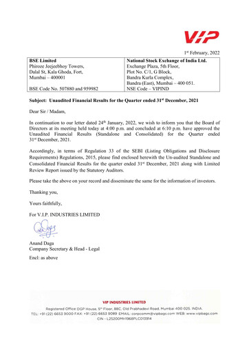 Thumbnail VIP Industries
 Quarterly Report 2021-q3