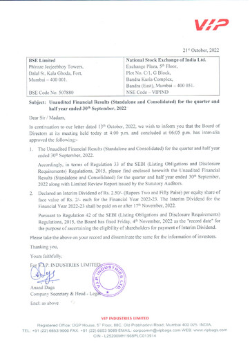 Thumbnail VIP Industries
 Quarterly Report 2022-q2