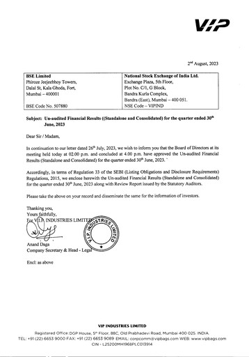 Thumbnail VIP Industries
 Quarterly Report 2023-q1