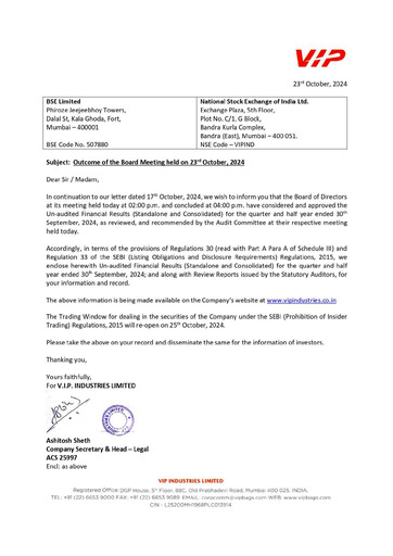 Thumbnail VIP Industries
 Quarterly Report 2024-q2