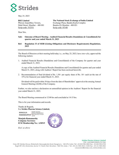 Thumbnail Strides Pharma Financial Statement 2022-2023