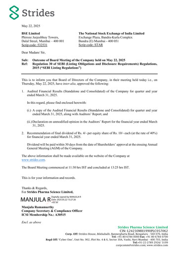 Thumbnail Strides Pharma Financial Statement 2024-2025