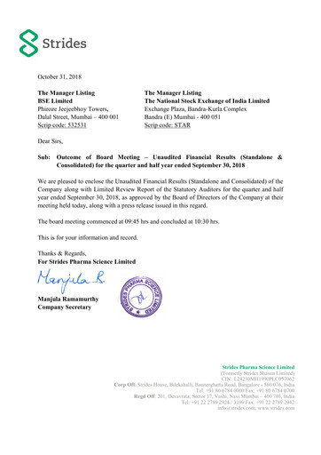 Thumbnail Strides Pharma Quarterly Report 2018-q2