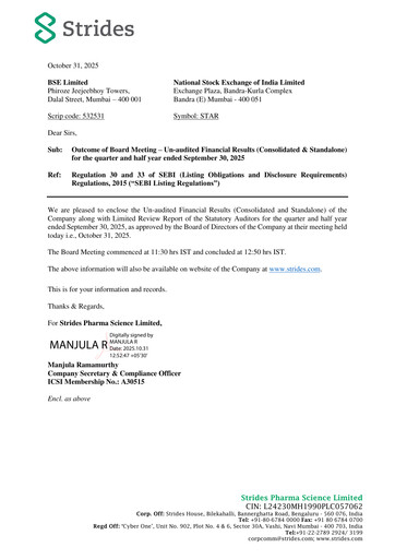 Thumbnail Strides Pharma Quarterly Report 2025-q2