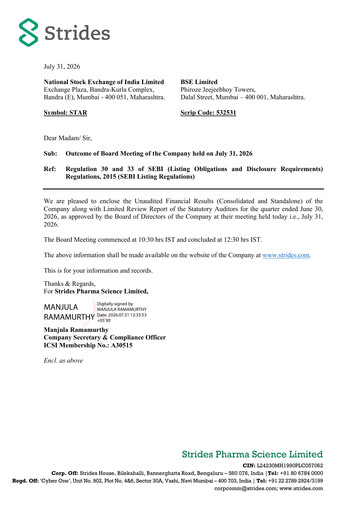 Miniature Strides Pharma Rapport trimestriel 2026-q1