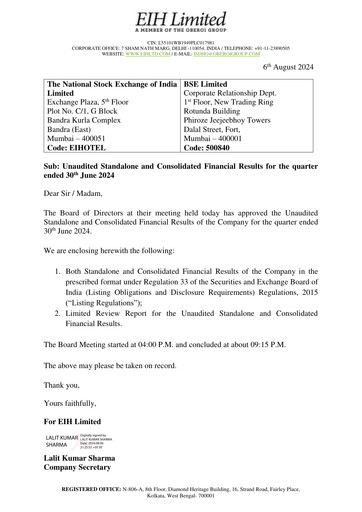 Thumbnail EIH Limited Quarterly Report 2024-q1