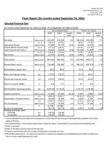Thumbnail Murata Manufacturing (Murata Seisakusho) Half-year Report 2005-h1