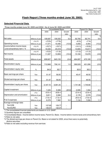 Thumbnail Murata Manufacturing (Murata Seisakusho) Quarterly Report 2005-q1