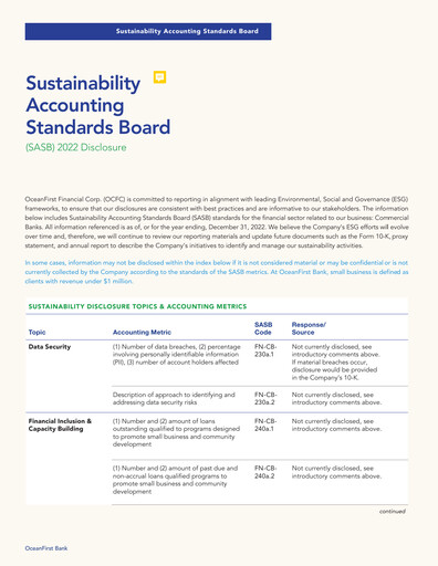 Thumbnail OceanFirst Financial ESG Report 2022
