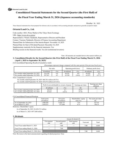 Thumbnail Oriental Land Quarterly Report 2026-q2