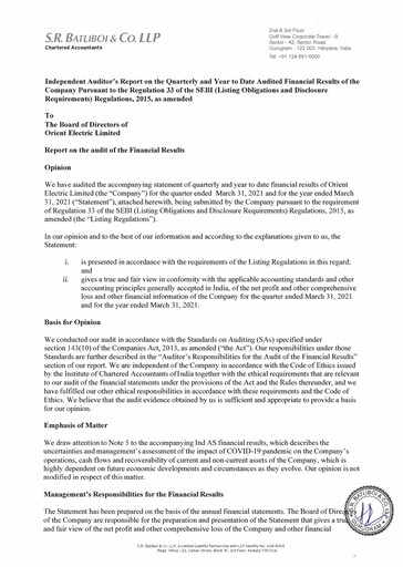 Thumbnail Orient Electric
 Financial Statement 2020-2021