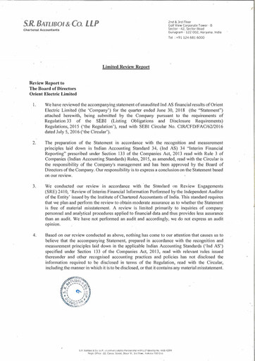 Thumbnail Orient Electric
 Quarterly Report 2018-q1