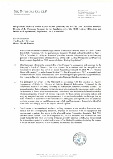 Thumbnail Orient Electric
 Quarterly Report 2020-q3
