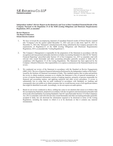 Thumbnail Orient Electric
 Quarterly Report 2021-q3