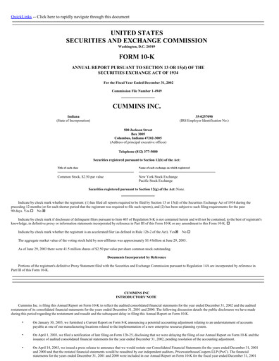Thumbnail Cummins
 Annual Report 2002