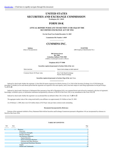 Thumbnail Cummins
 Annual Report 2003