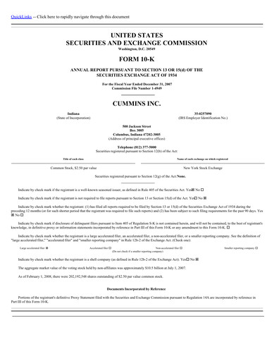 Thumbnail Cummins
 Annual Report 2007