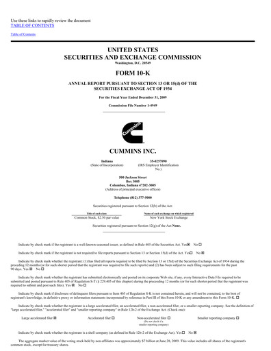Thumbnail Cummins
 Annual Report 2009