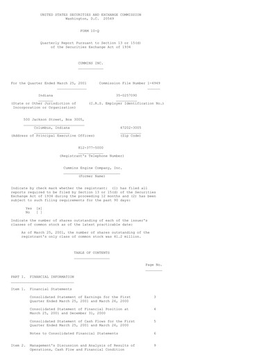 Miniature Cummins
 Rapport trimestriel 2001-q1