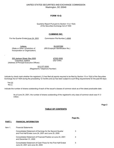 Miniature Cummins
 Rapport trimestriel 2001-q2
