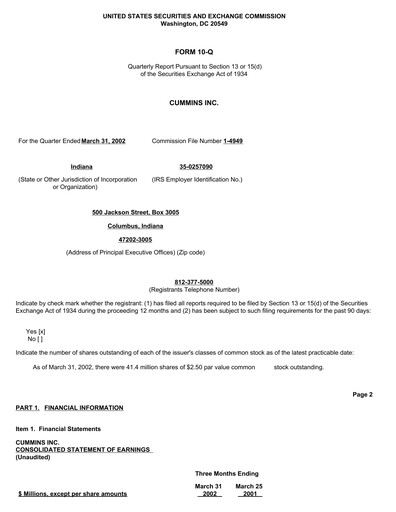Miniature Cummins
 Rapport trimestriel 2002-q1