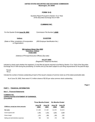 Miniature Cummins
 Rapport trimestriel 2002-q2