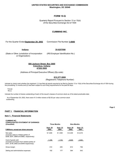 Miniature Cummins
 Rapport trimestriel 2002-q3