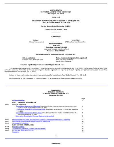 Miniature Cummins
 Rapport trimestriel 2003-q3