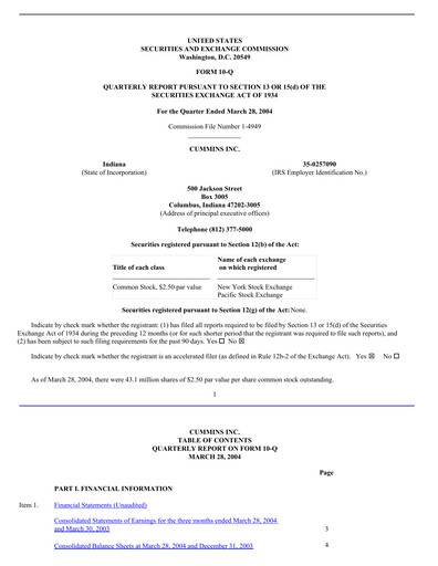Miniature Cummins
 Rapport trimestriel 2004-q1