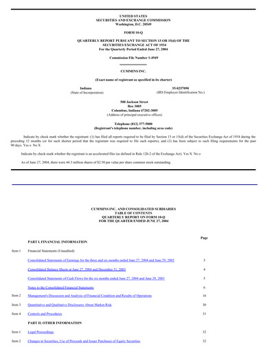 Miniature Cummins
 Rapport trimestriel 2004-q2
