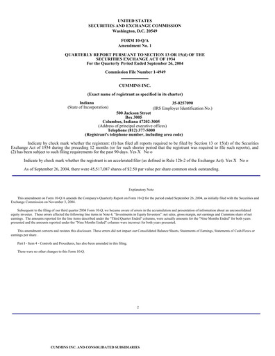 Miniature Cummins
 Rapport trimestriel 2004-q3